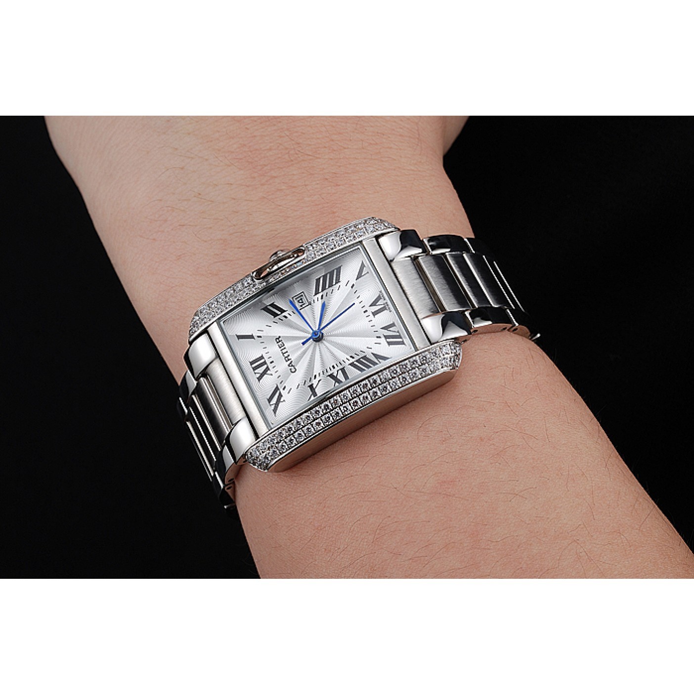 Cartier Tank Anglaise 30mm White Dial Diamonds Steel Case Stainless Steel Bracelet