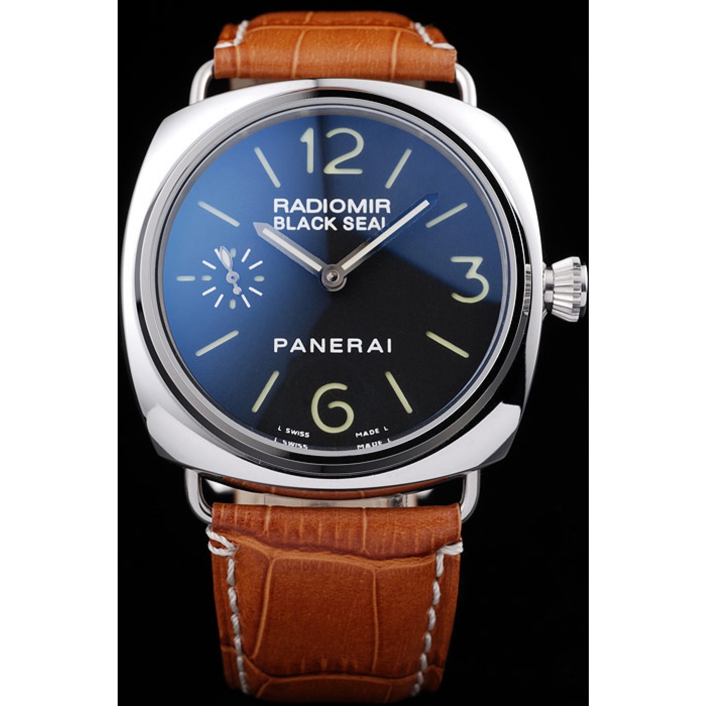 Panerai Radiomir Polished Stainless Steel Case Black Dial Brown Leather Strap 98141