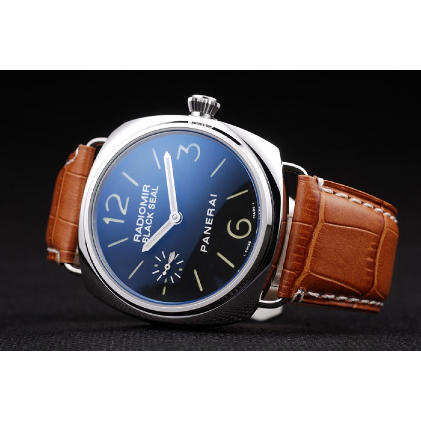 Panerai Radiomir Polished Stainless Steel Case Black Dial Brown Leather Strap 98141