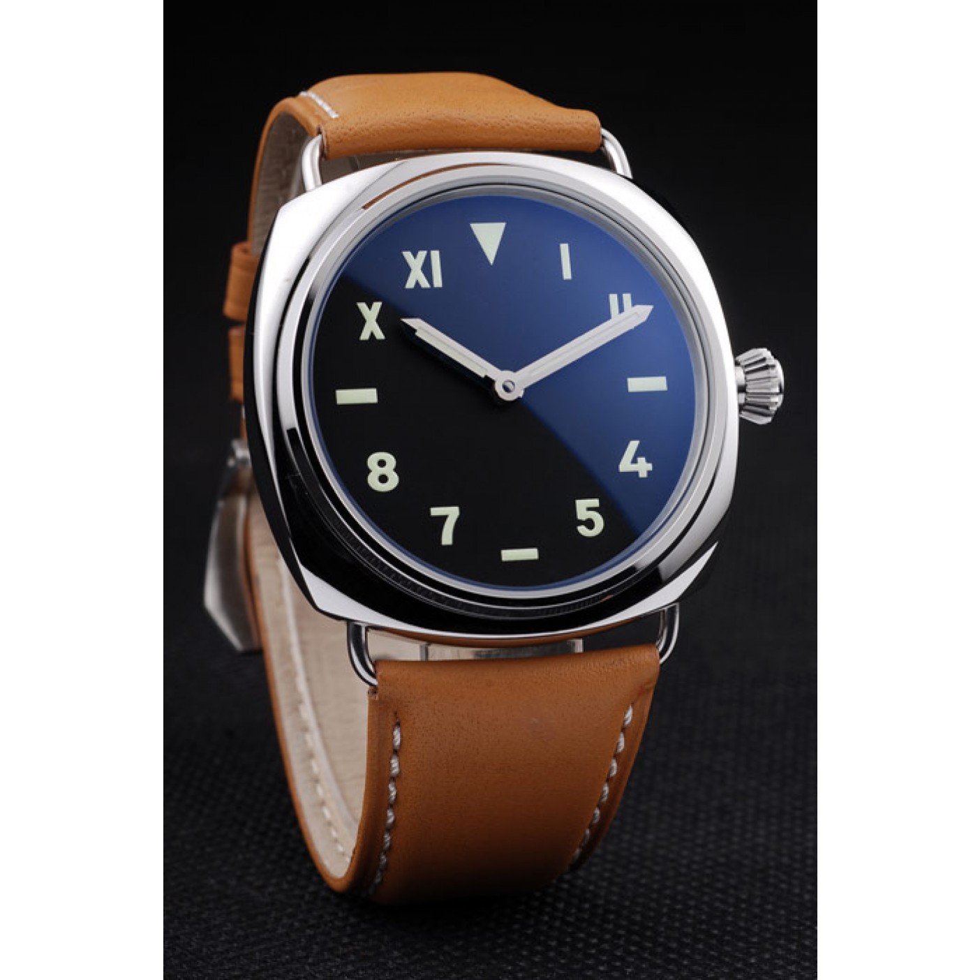 Panerai Radiomir Polished Stainless Steel Case Black Dial Brown Leather Strap 98160