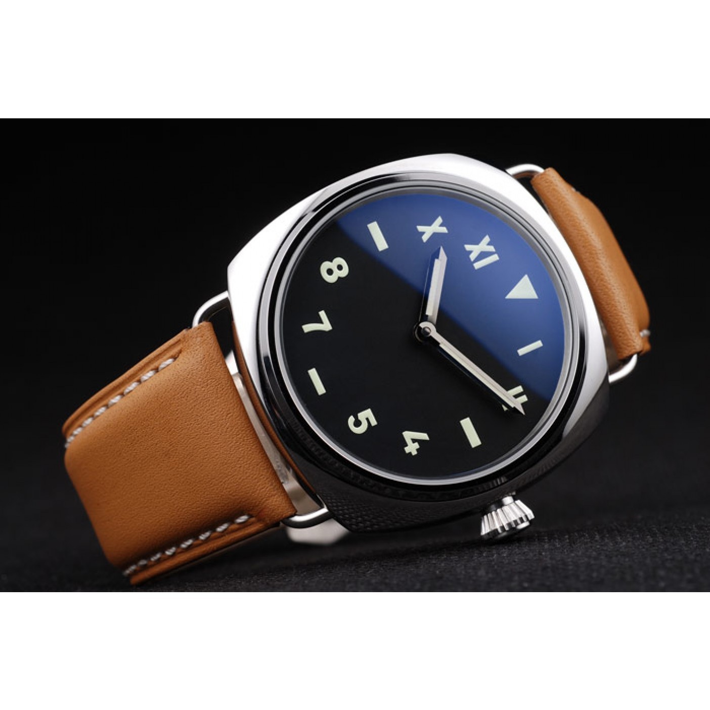 Panerai Radiomir Polished Stainless Steel Case Black Dial Brown Leather Strap 98160