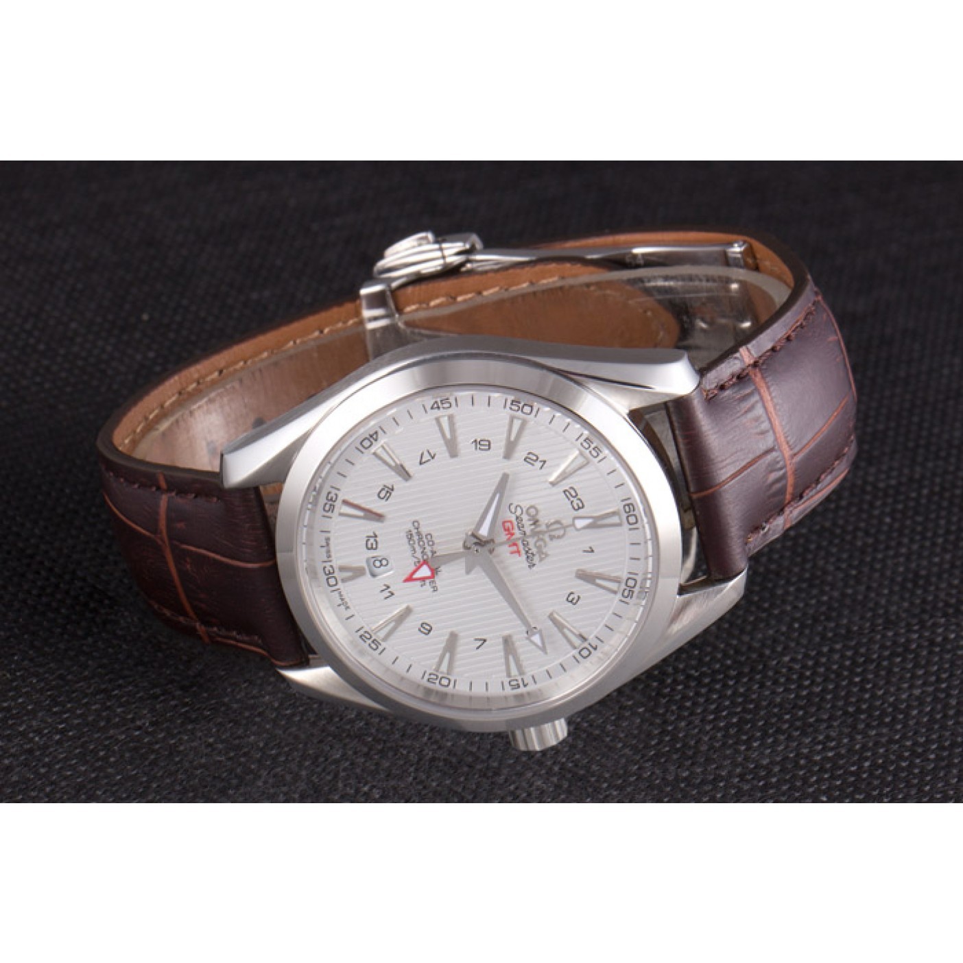 Omega Seamaster Silver Bezel with White Dial and Brown Leather Band 621573