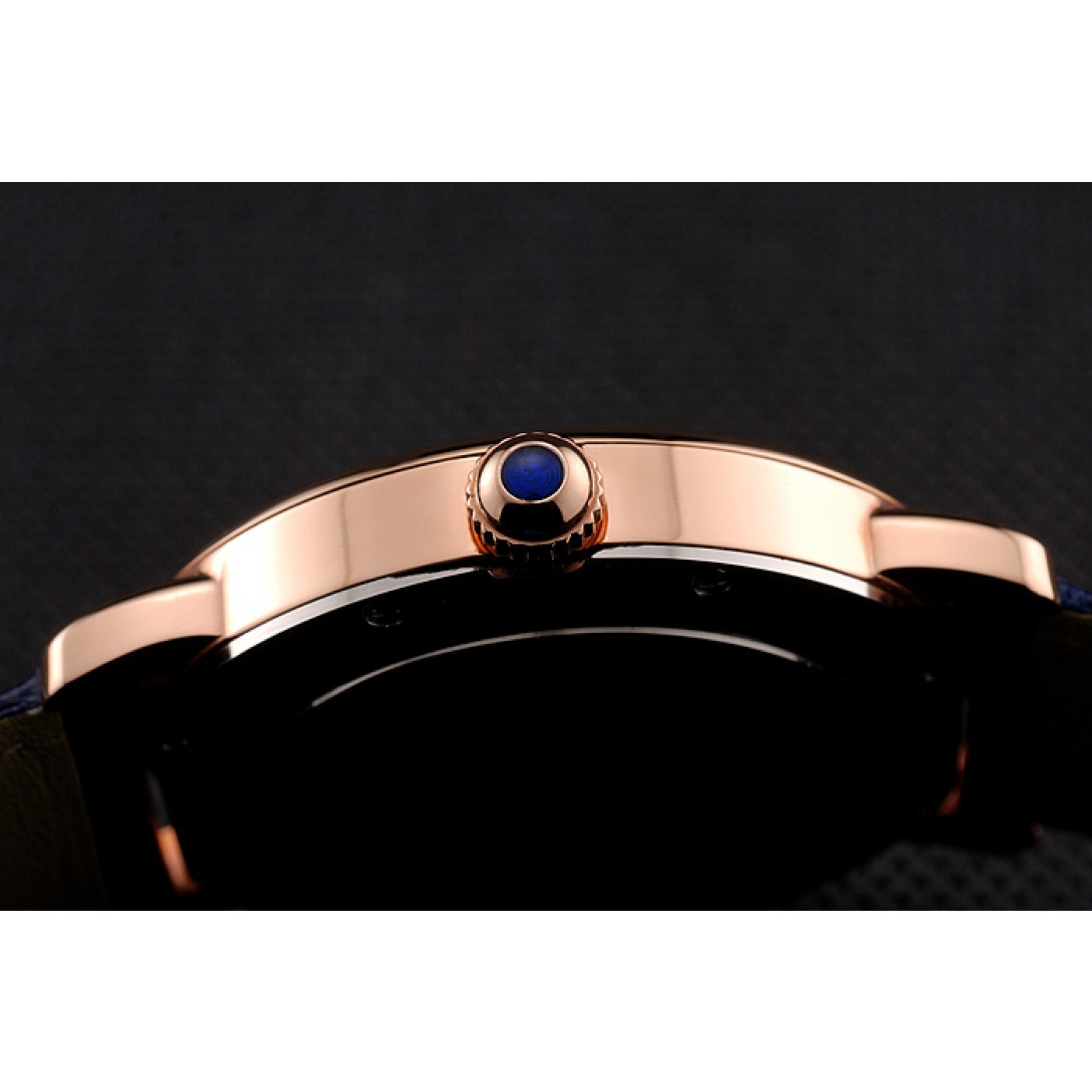 Cartier Ronde Solo Blue Dial Diamond Hour Marks Rose Gold Case Blue Leather Strap