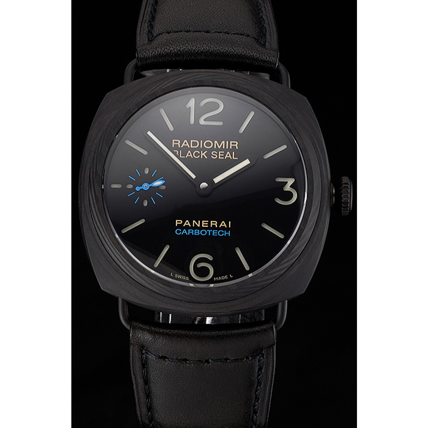 Swiss Panerai Radiomir Black Seal Carbotech Black Dial Black Case Black Leather Strap