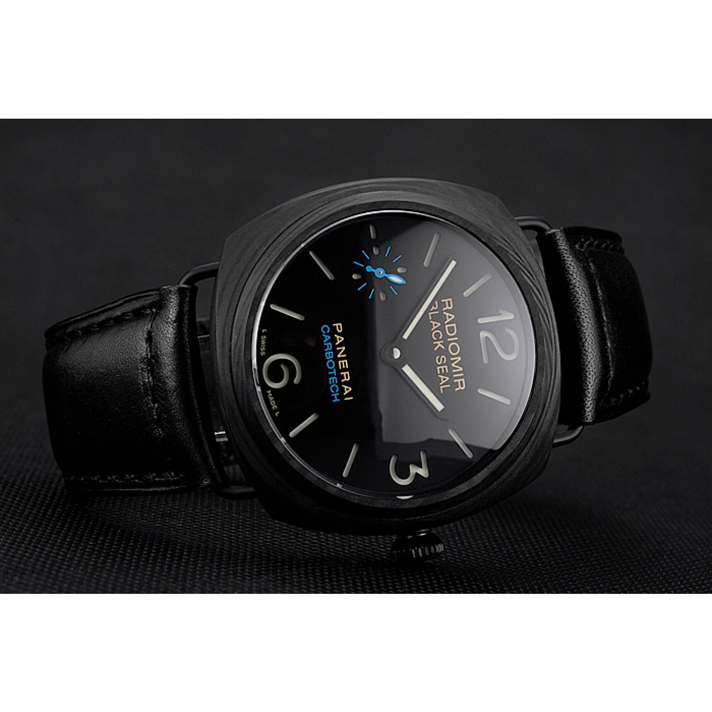 Swiss Panerai Radiomir Black Seal Carbotech Black Dial Black Case Black Leather Strap