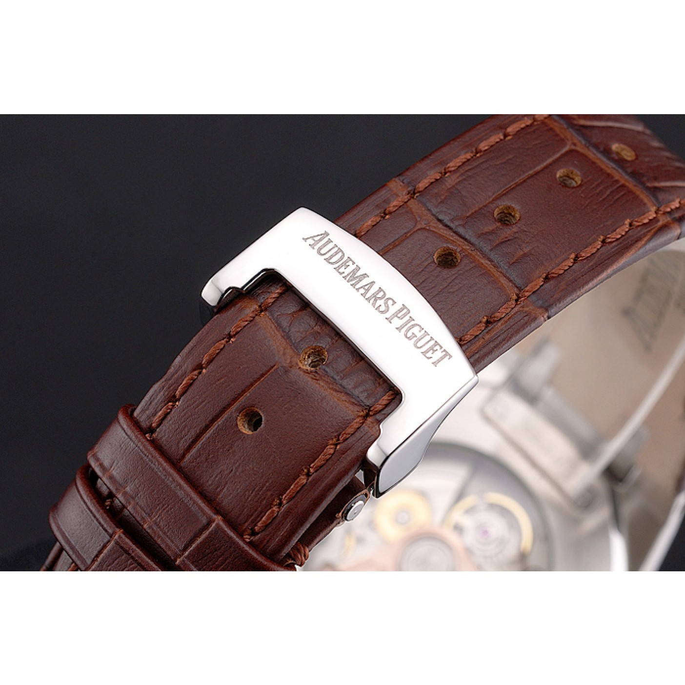 Swiss Audemars Piguet Royal Oak White Dial Stainless Steel Case Brown Leather Strap