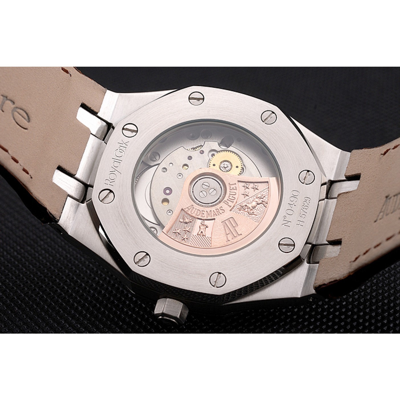 Swiss Audemars Piguet Royal Oak White Dial Stainless Steel Case Brown Leather Strap