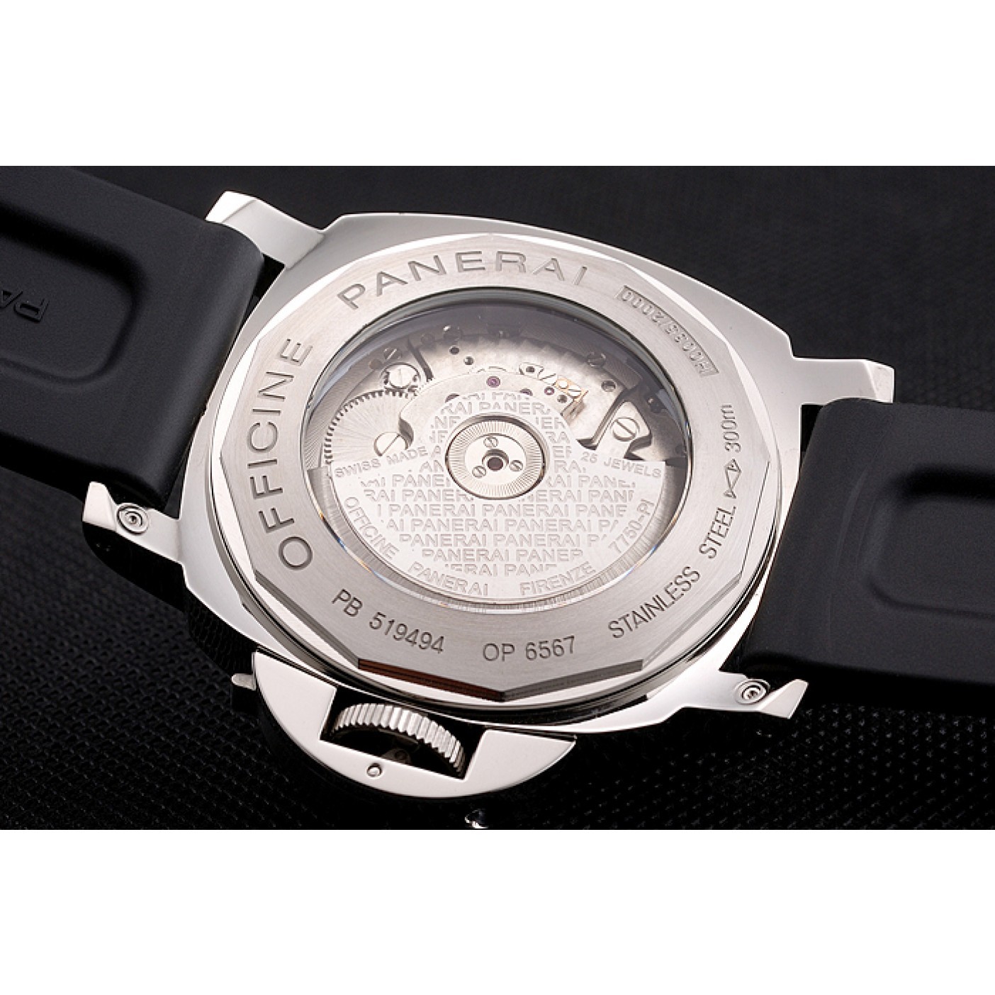 Panerai Luminor Power Reserve Black Hobnail Pattern Dial Stainless Stel Case Black Rubber Strap