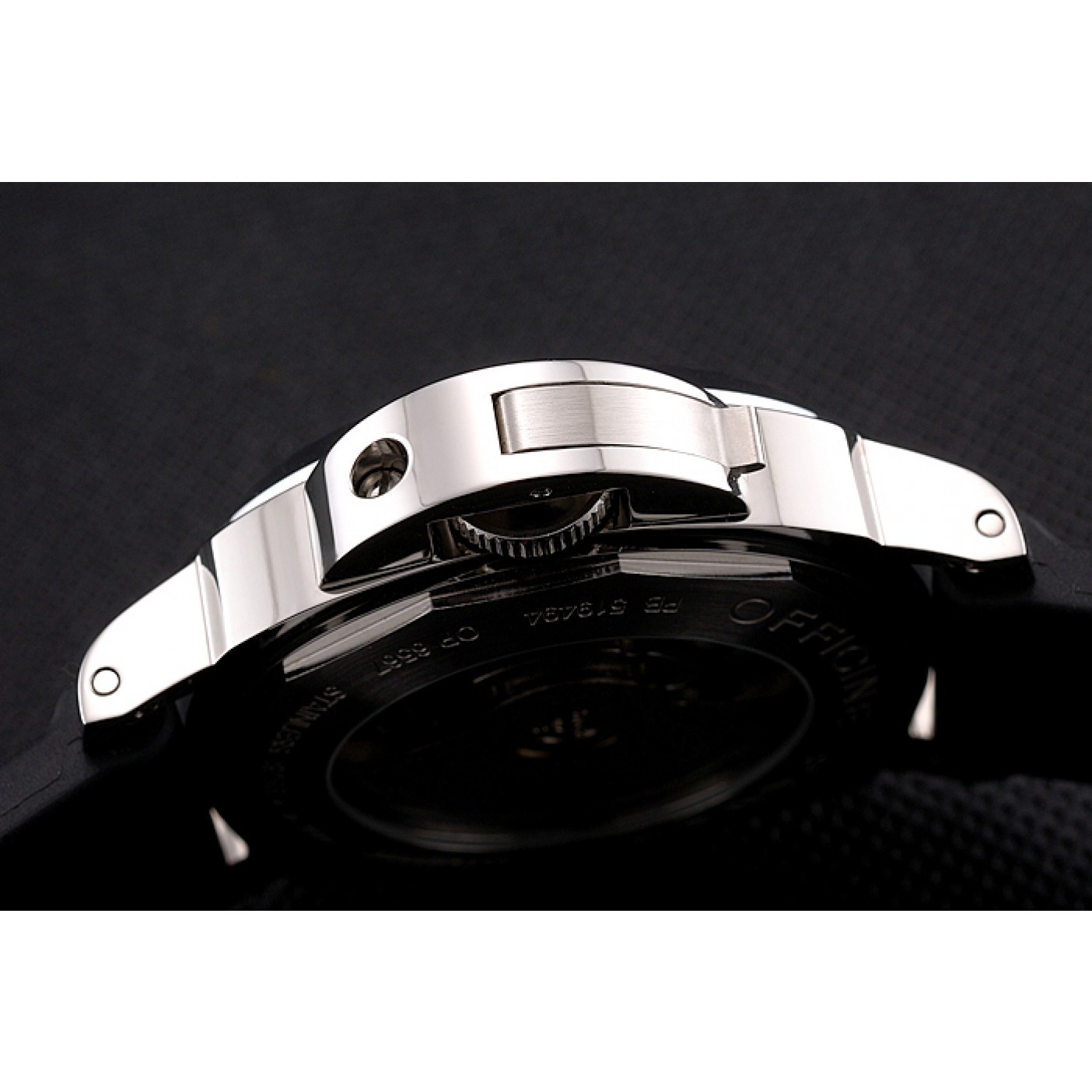 Panerai Luminor Power Reserve Black Hobnail Pattern Dial Stainless Stel Case Black Rubber Strap