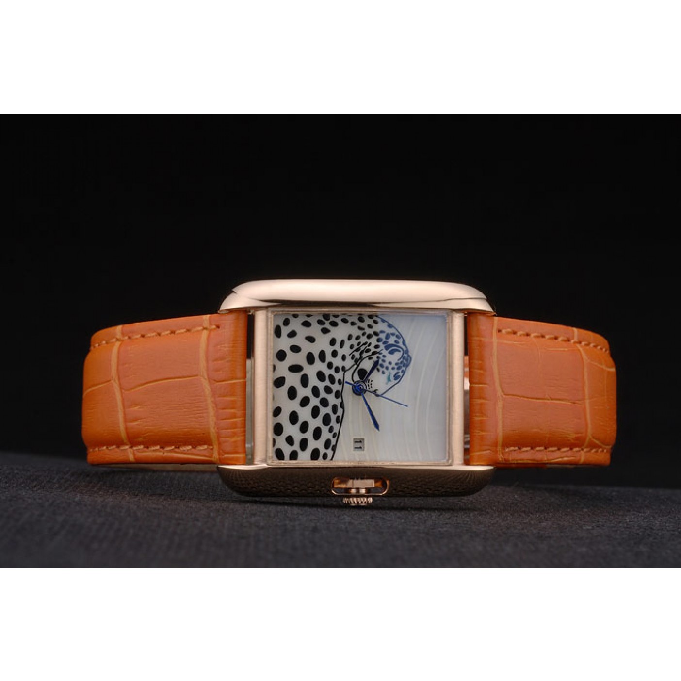 Cartier Tank Anglaise White Tiger Dial Gold Case Orange Leather Bracelet