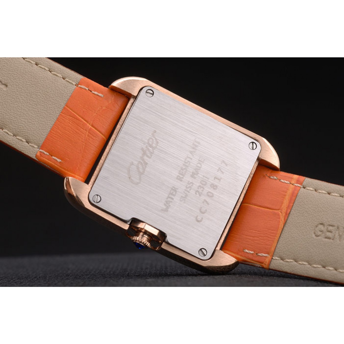 Cartier Tank Anglaise White Tiger Dial Gold Case Orange Leather Bracelet