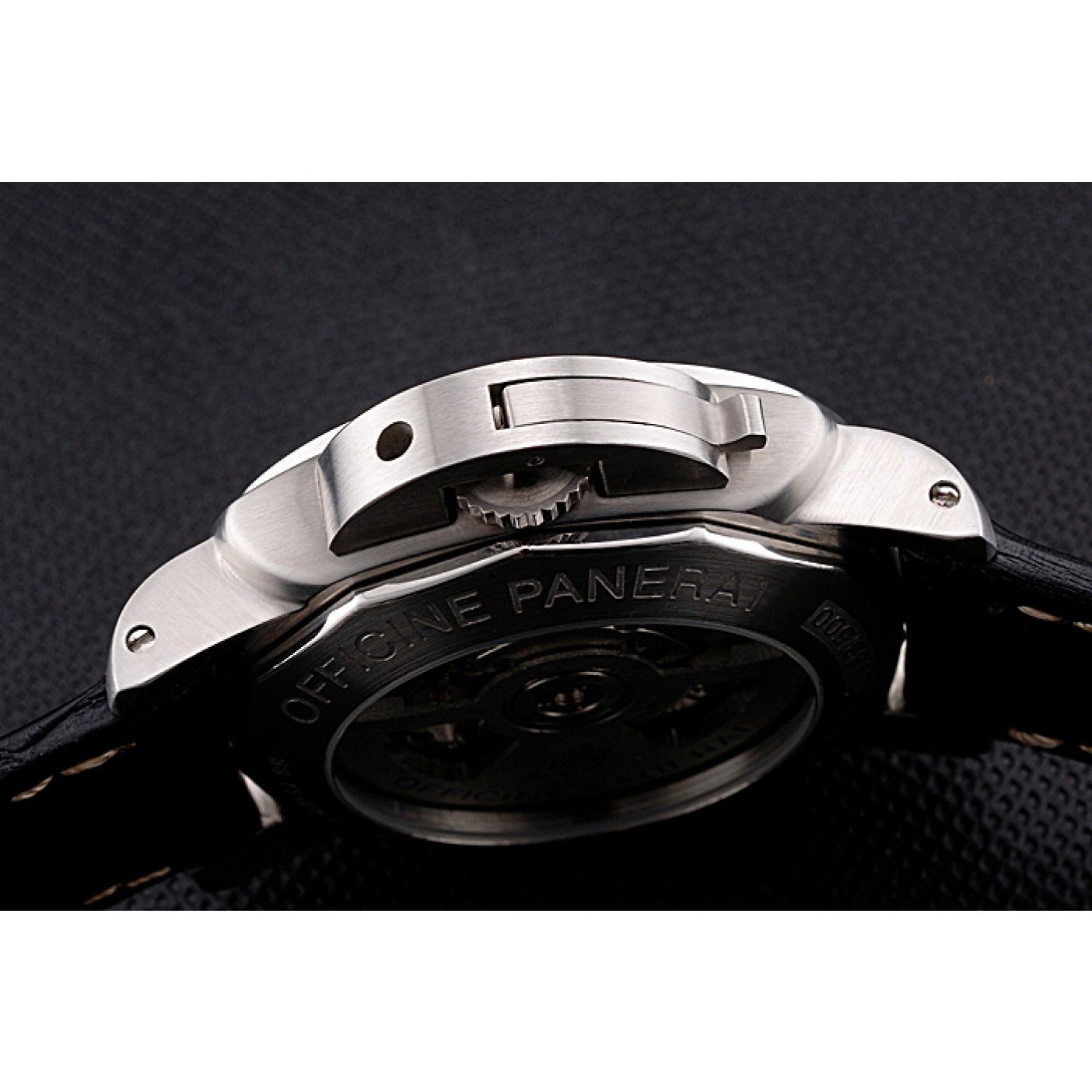 Panerai Luminor Marina 1950 Black Dial Brushed Steel Case Black Embossed Leather Strap