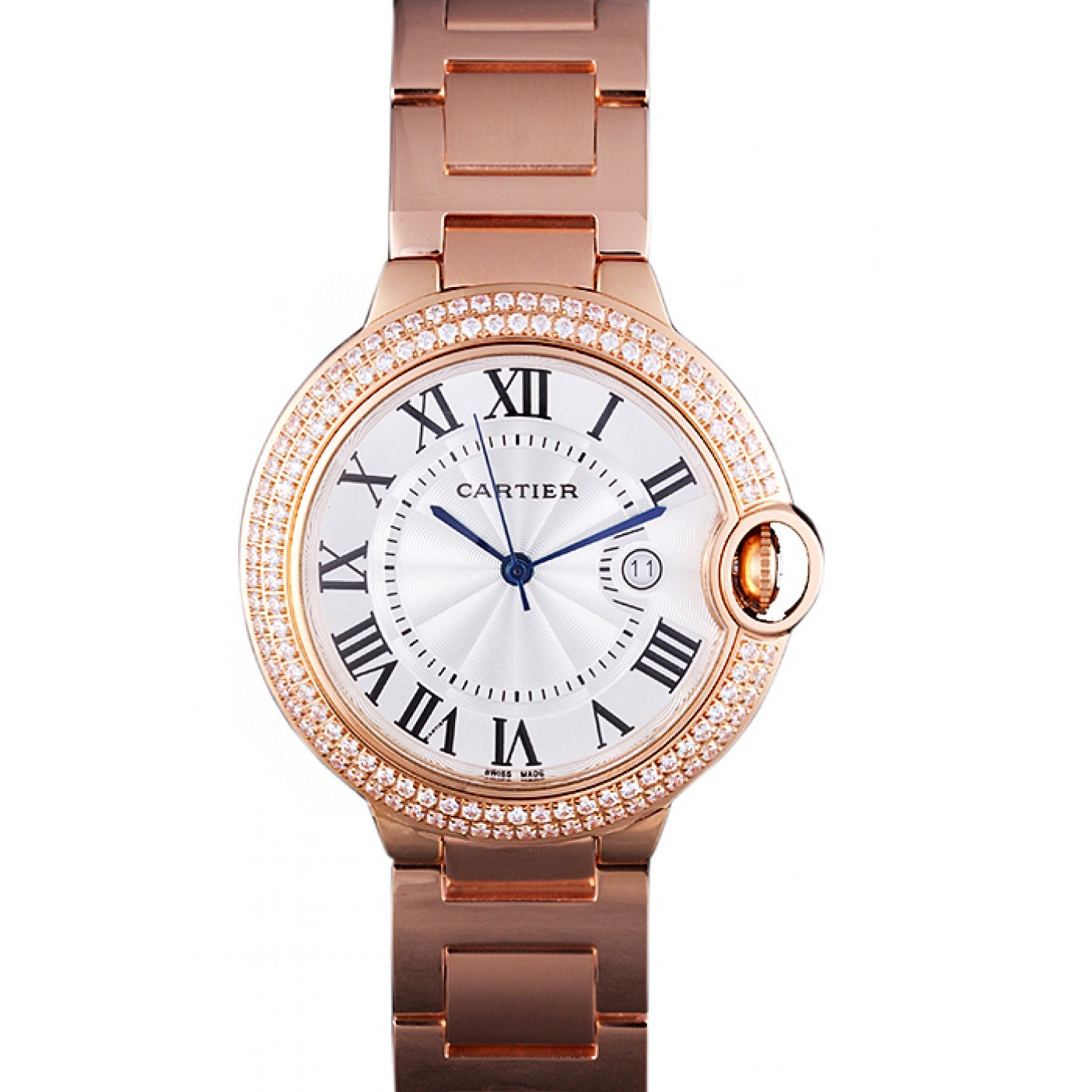 Cartier Ballon Bleu 42mm White Dial Diamonds Pink Gold Case And Bracelet