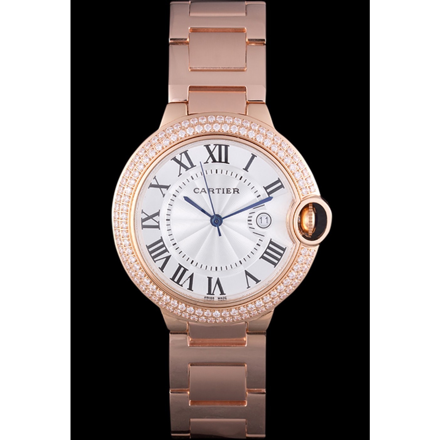 Cartier Ballon Bleu 42mm White Dial Diamonds Pink Gold Case And Bracelet