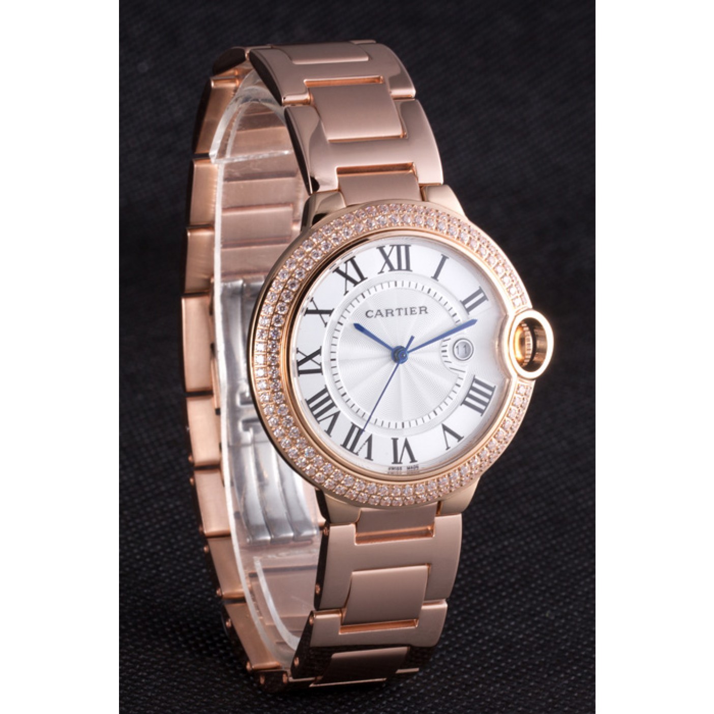 Cartier Ballon Bleu 42mm White Dial Diamonds Pink Gold Case And Bracelet