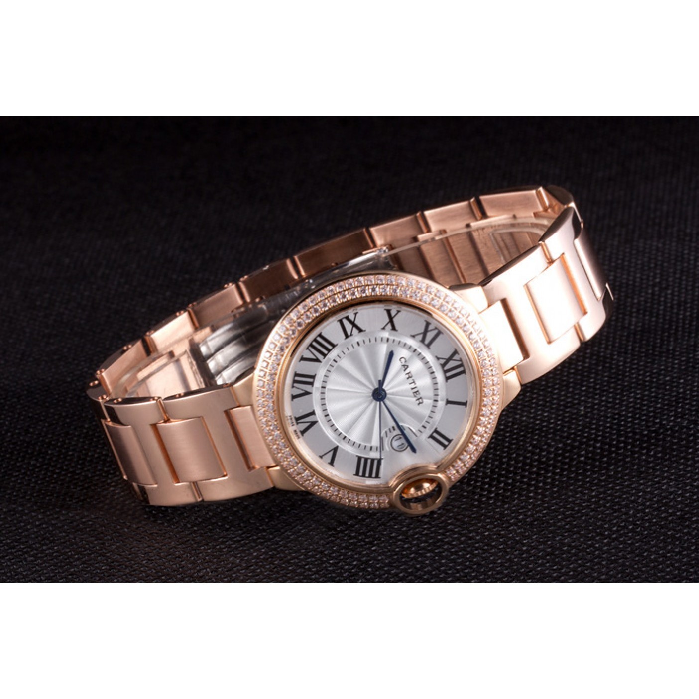 Cartier Ballon Bleu 42mm White Dial Diamonds Pink Gold Case And Bracelet