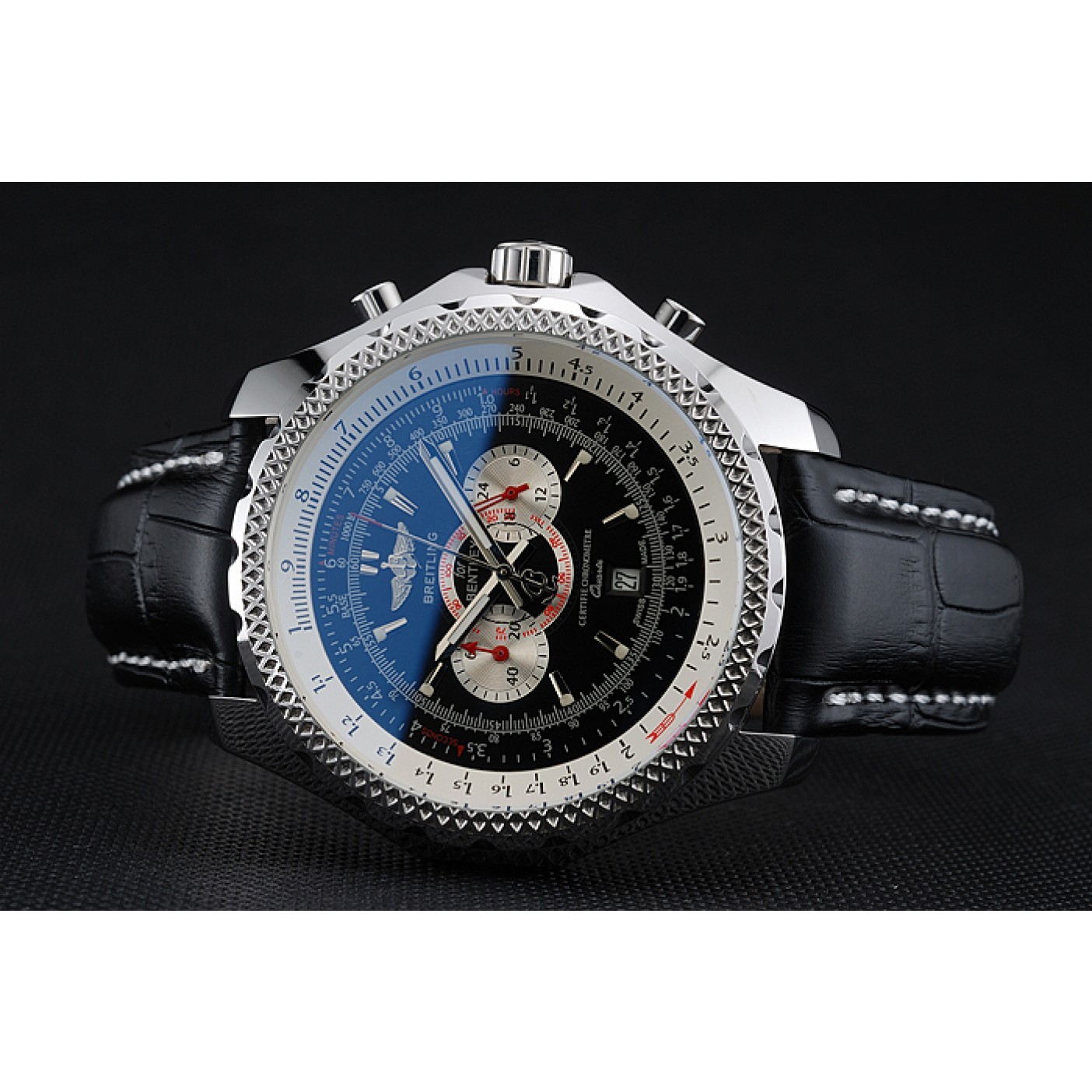 Breitling Bentley Chronograph Black Dial Black Leather Strap