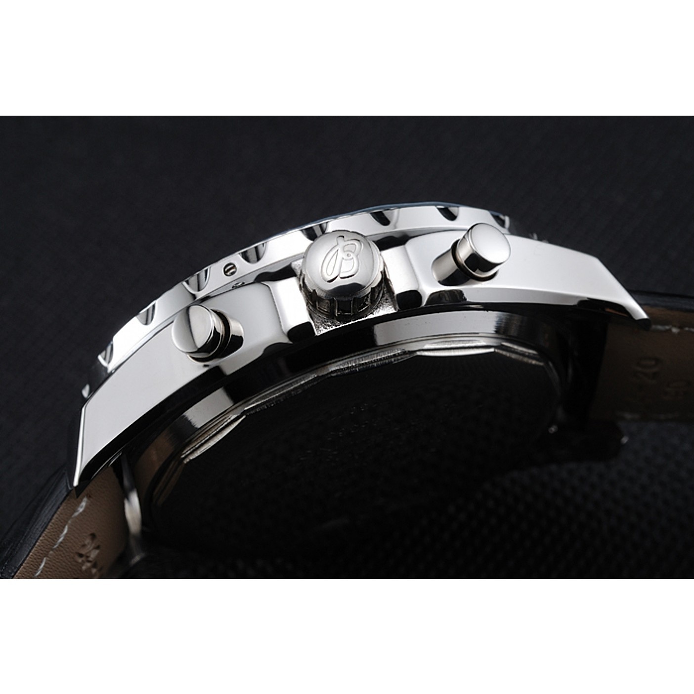 Breitling Bentley Chronograph Black Dial Black Leather Strap