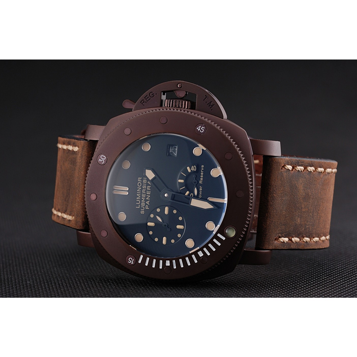 Panerai Luminor Submersible Black Dial Brown Case Brown Leather Strap