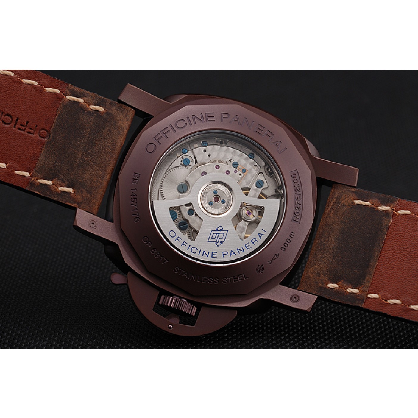 Panerai Luminor Submersible Black Dial Brown Case Brown Leather Strap