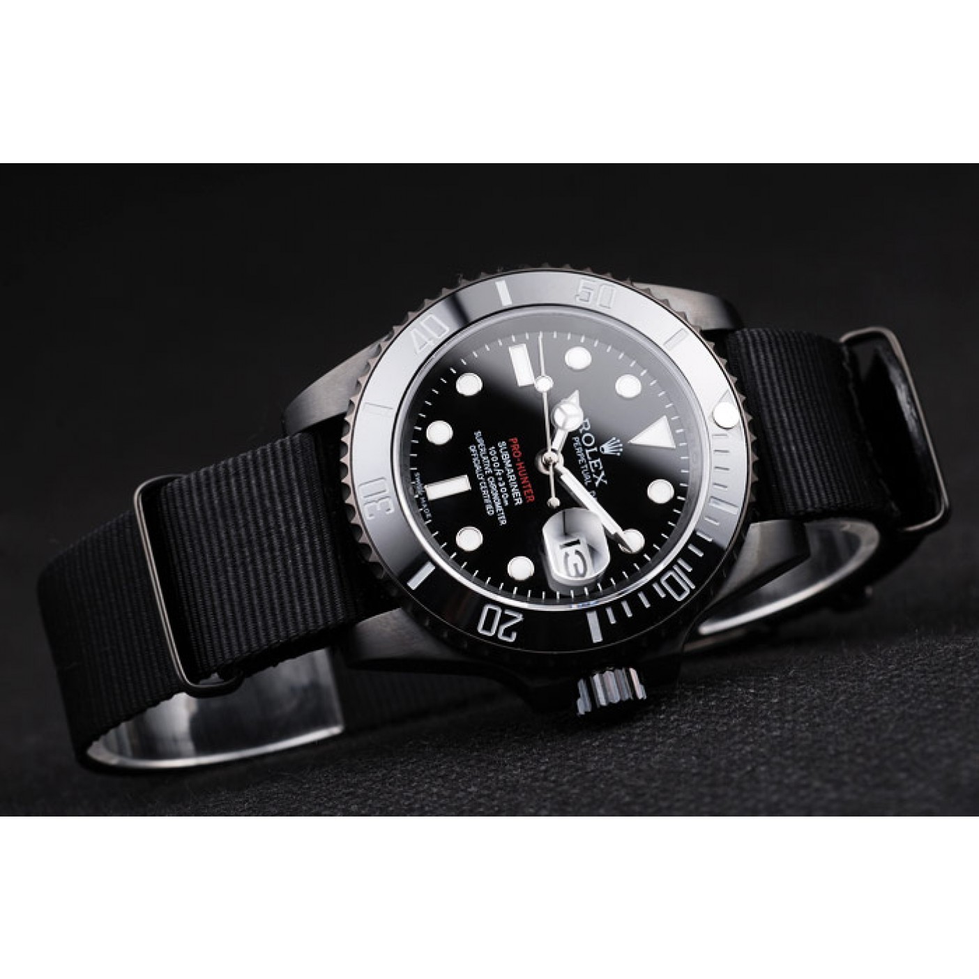 RepTime Watches Rolex Swiss Submariner Pro-Hunter Black Fabric Strap Black Dial