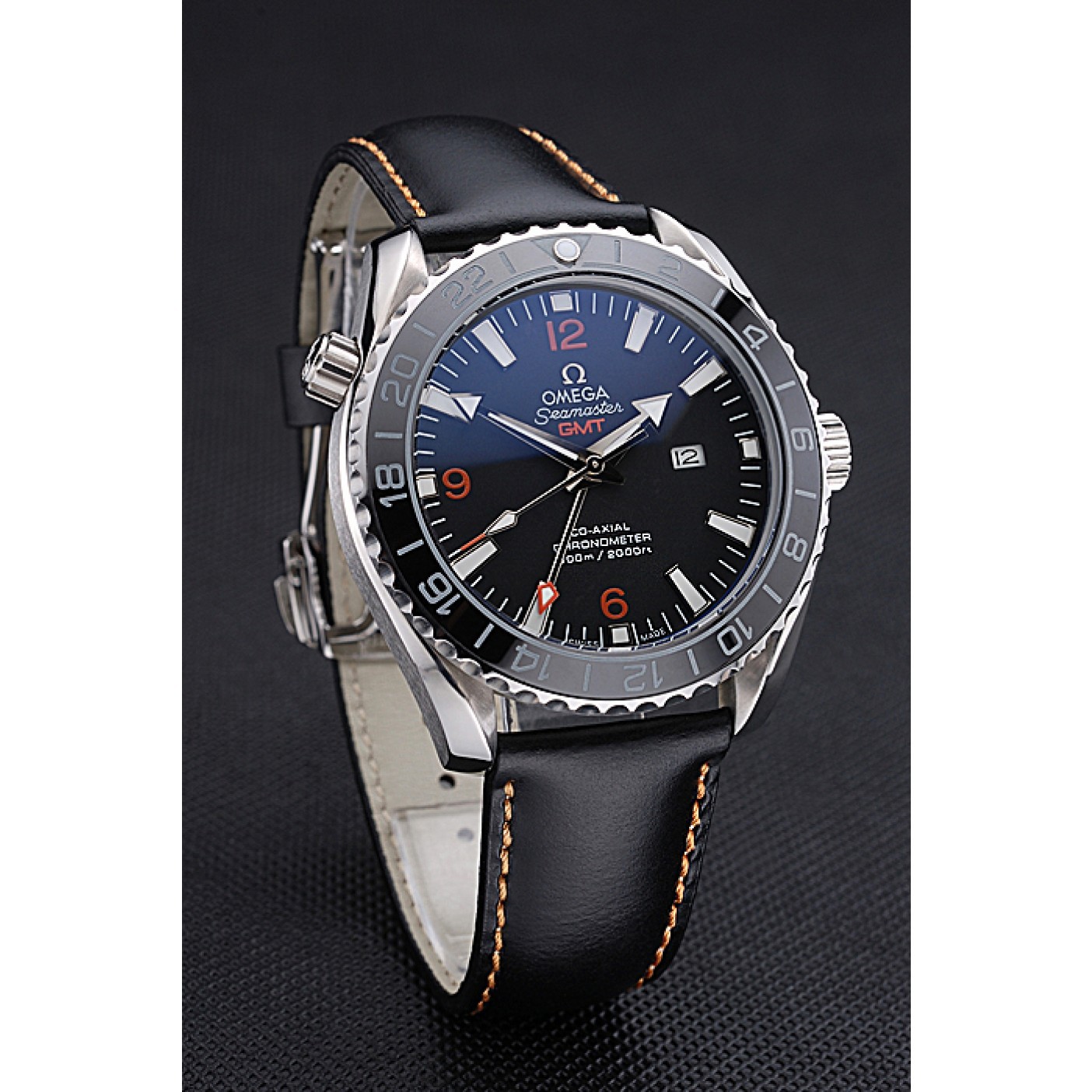 Omega Seamaster Planet Ocean GMT Black Dial Black Leather Band 622393