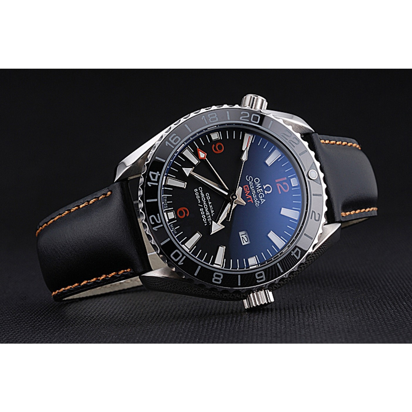 Omega Seamaster Planet Ocean GMT Black Dial Black Leather Band 622393