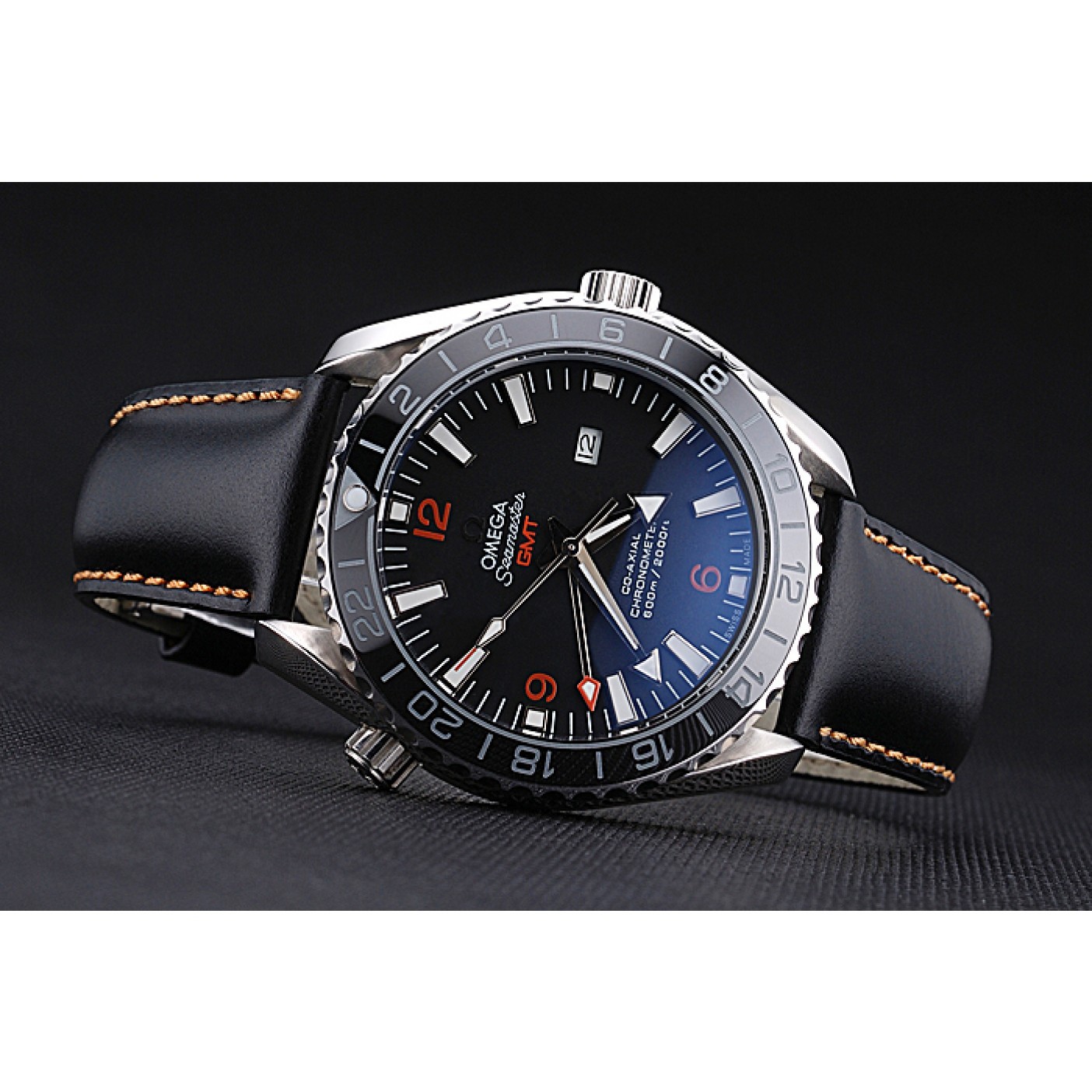 Omega Seamaster Planet Ocean GMT Black Dial Black Leather Band 622393