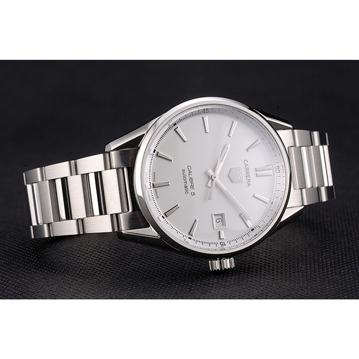 Swiss Tag Heuer Carrera Calibre 5 Silver Dial Stainless Steel Case And Bracelet