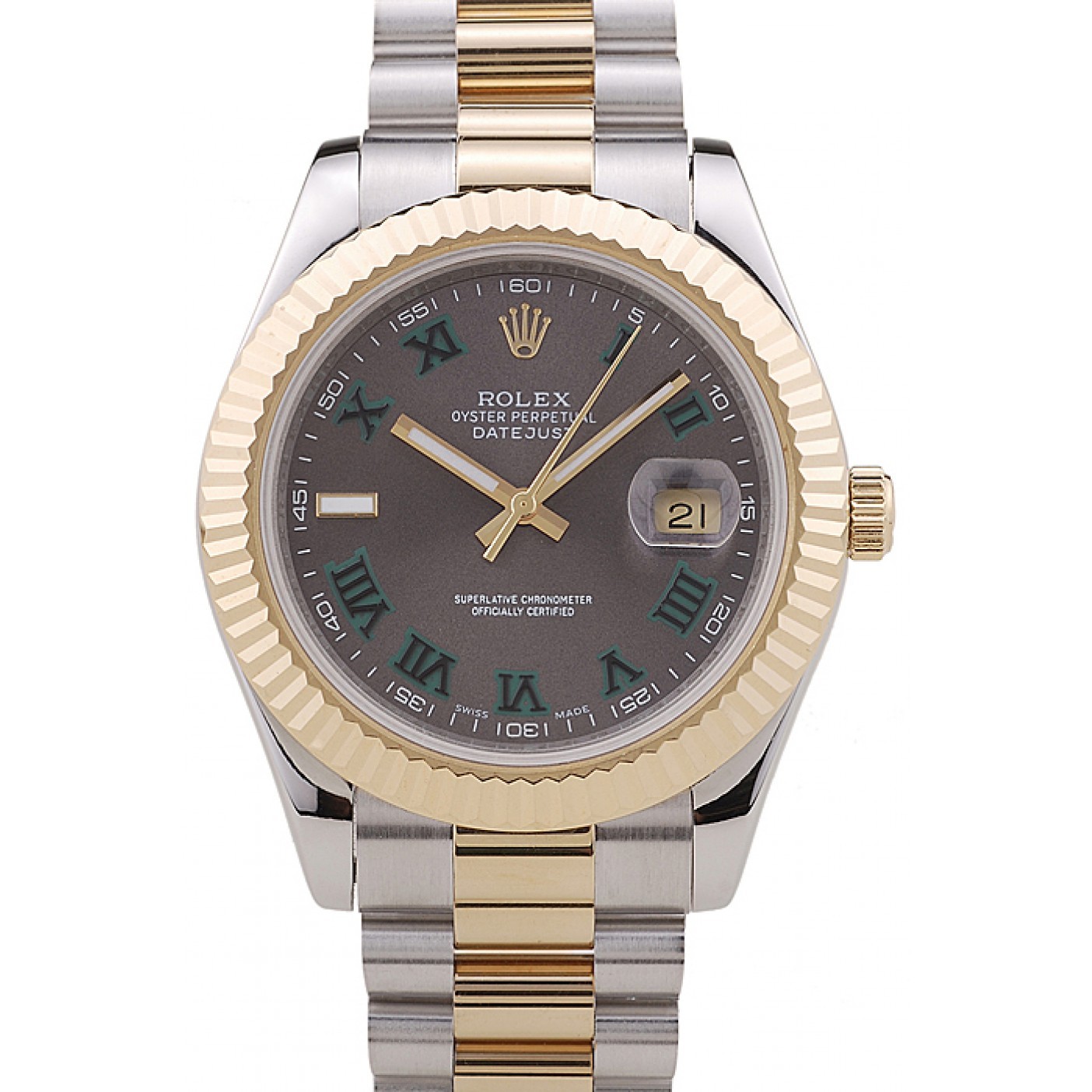 RepTime Watches Rolex Datejust Grey Dial Gold Ribbed Bezel 7479