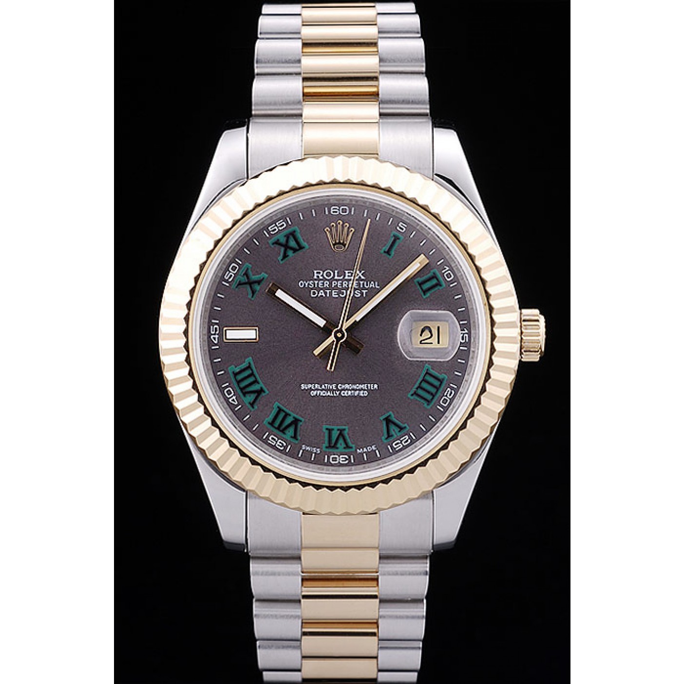 RepTime Watches Rolex Datejust Grey Dial Gold Ribbed Bezel 7479