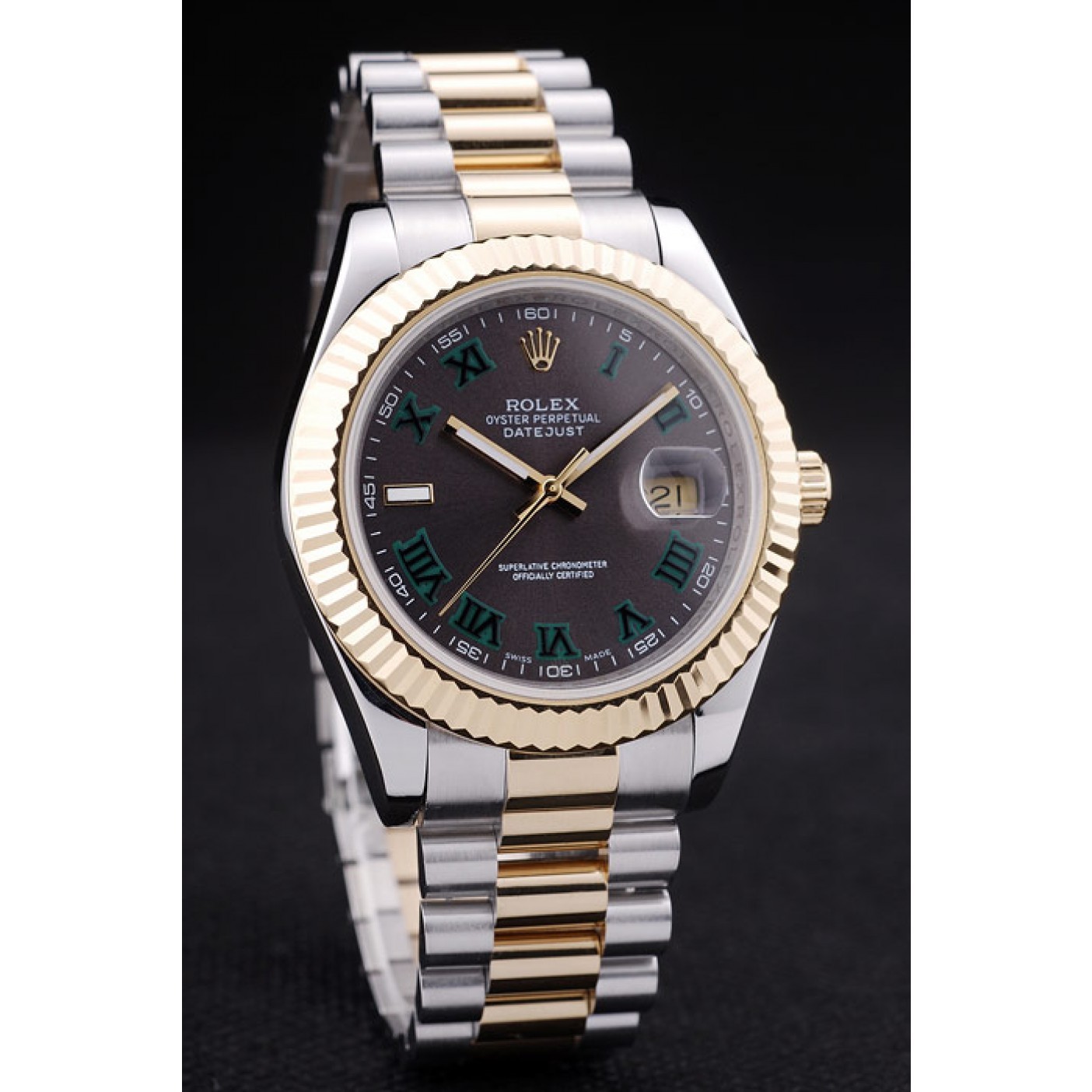 RepTime Watches Rolex Datejust Grey Dial Gold Ribbed Bezel 7479