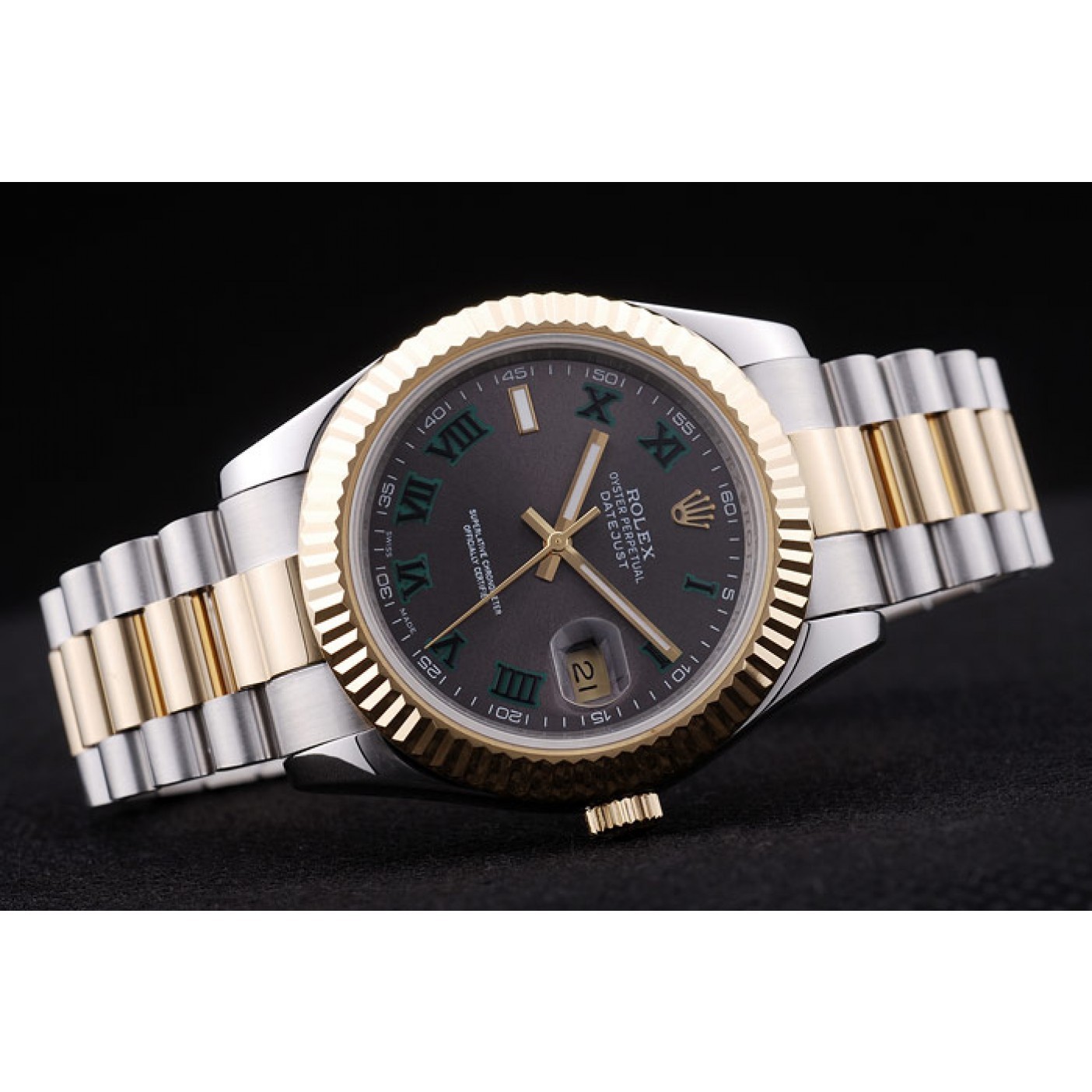 Rolex Datejust Grey Dial Gold Ribbed Bezel 7479