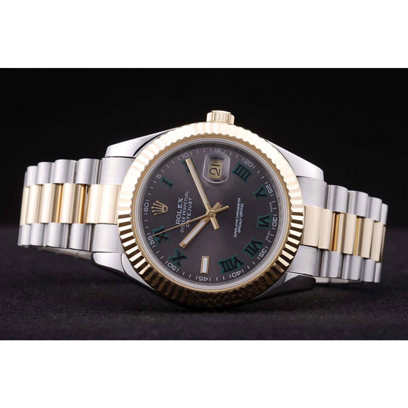 RepTime Watches Rolex Datejust Grey Dial Gold Ribbed Bezel 7479