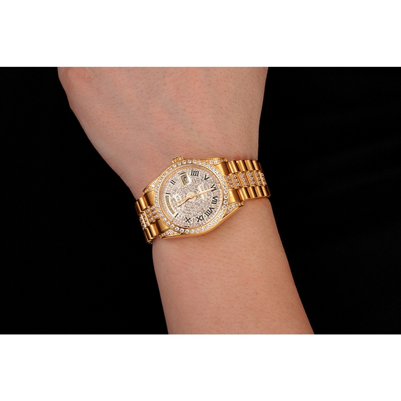 Swiss Rolex Day-Date Diamond Pave Dial Gold Diamond Bracelet 1453956