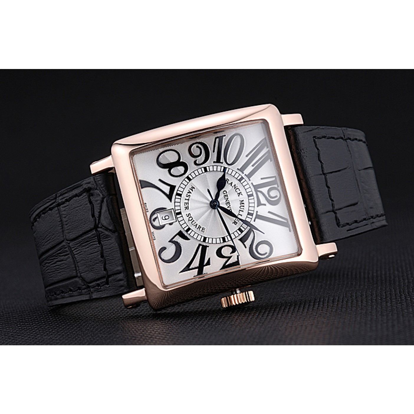 Franck Muller Master Square White Dial Gold Case Black Leather Band 622354