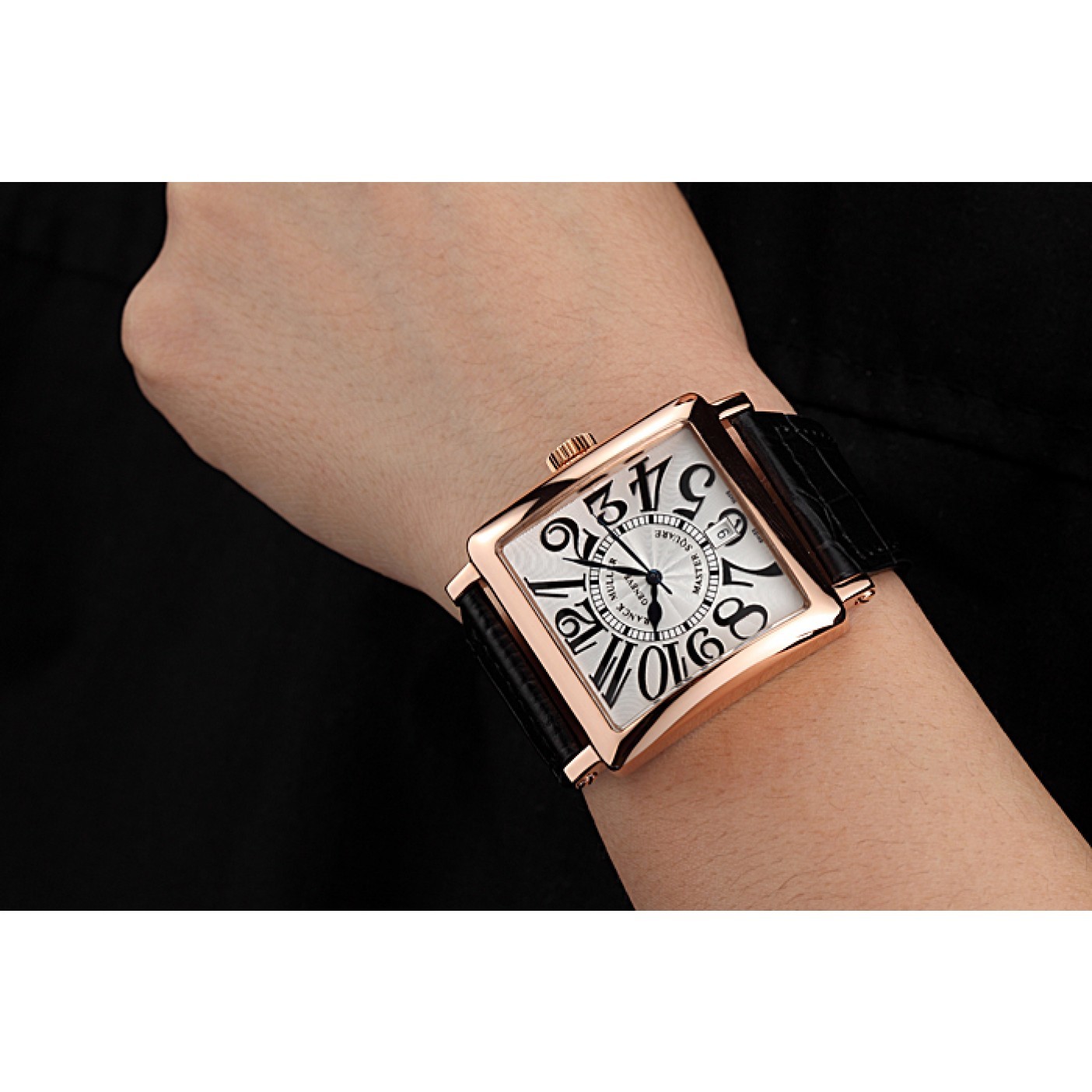 Franck Muller Master Square White Dial Gold Case Black Leather Band 622354