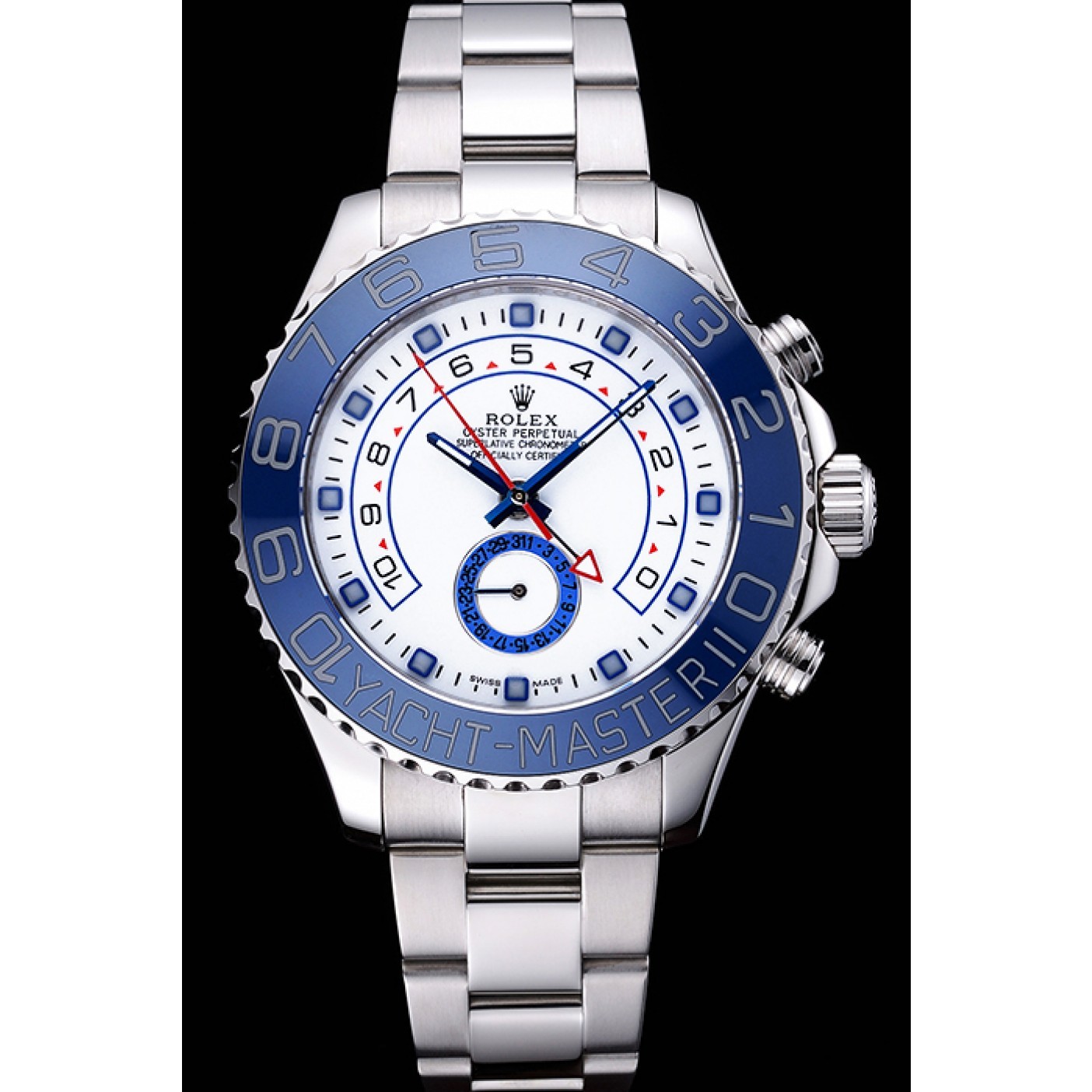 RepTime Watches Rolex Yacht Master II White Dial Blue Bezel Stainless Steel Bracelet 622269