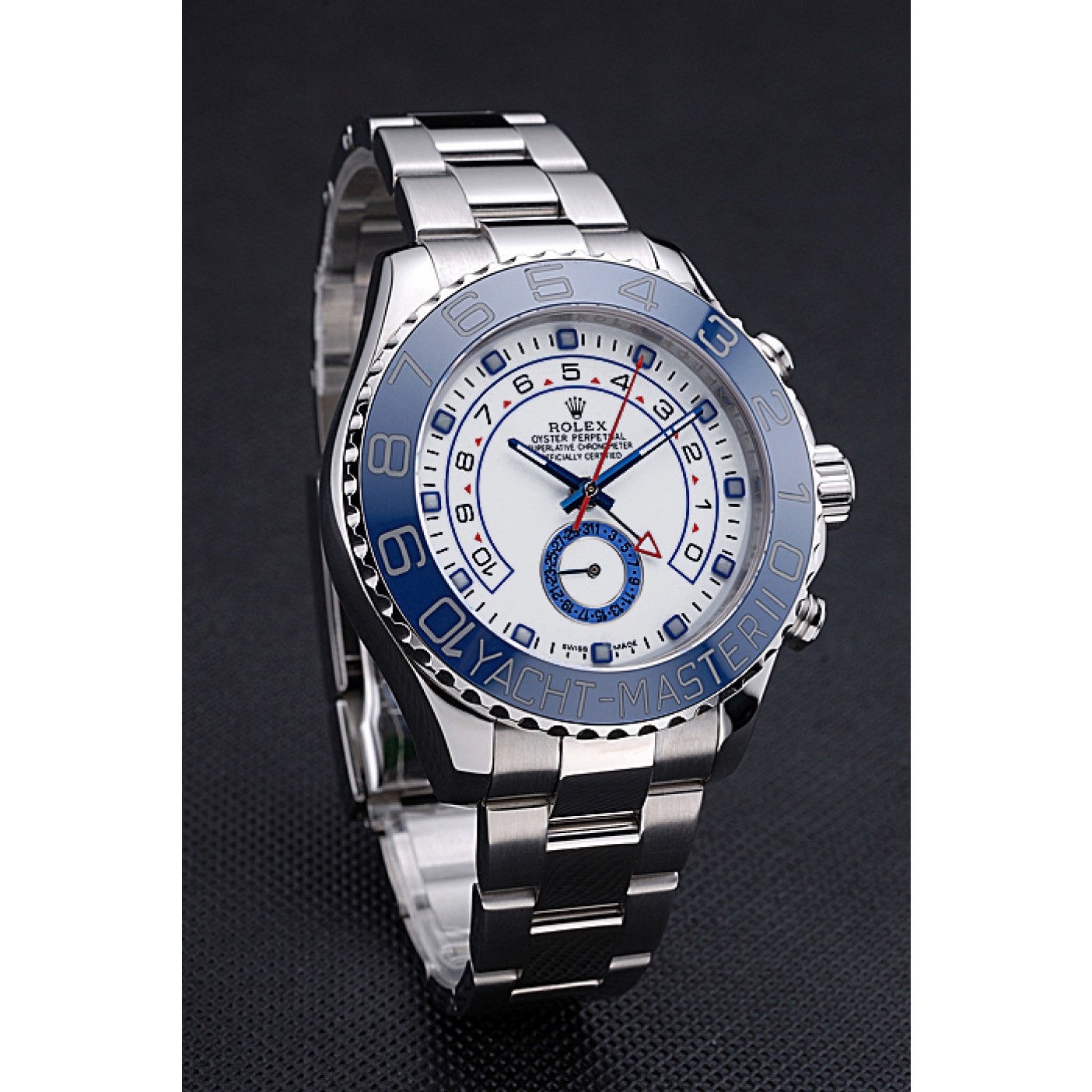 RepTime Watches Rolex Yacht Master II White Dial Blue Bezel Stainless Steel Bracelet 622269