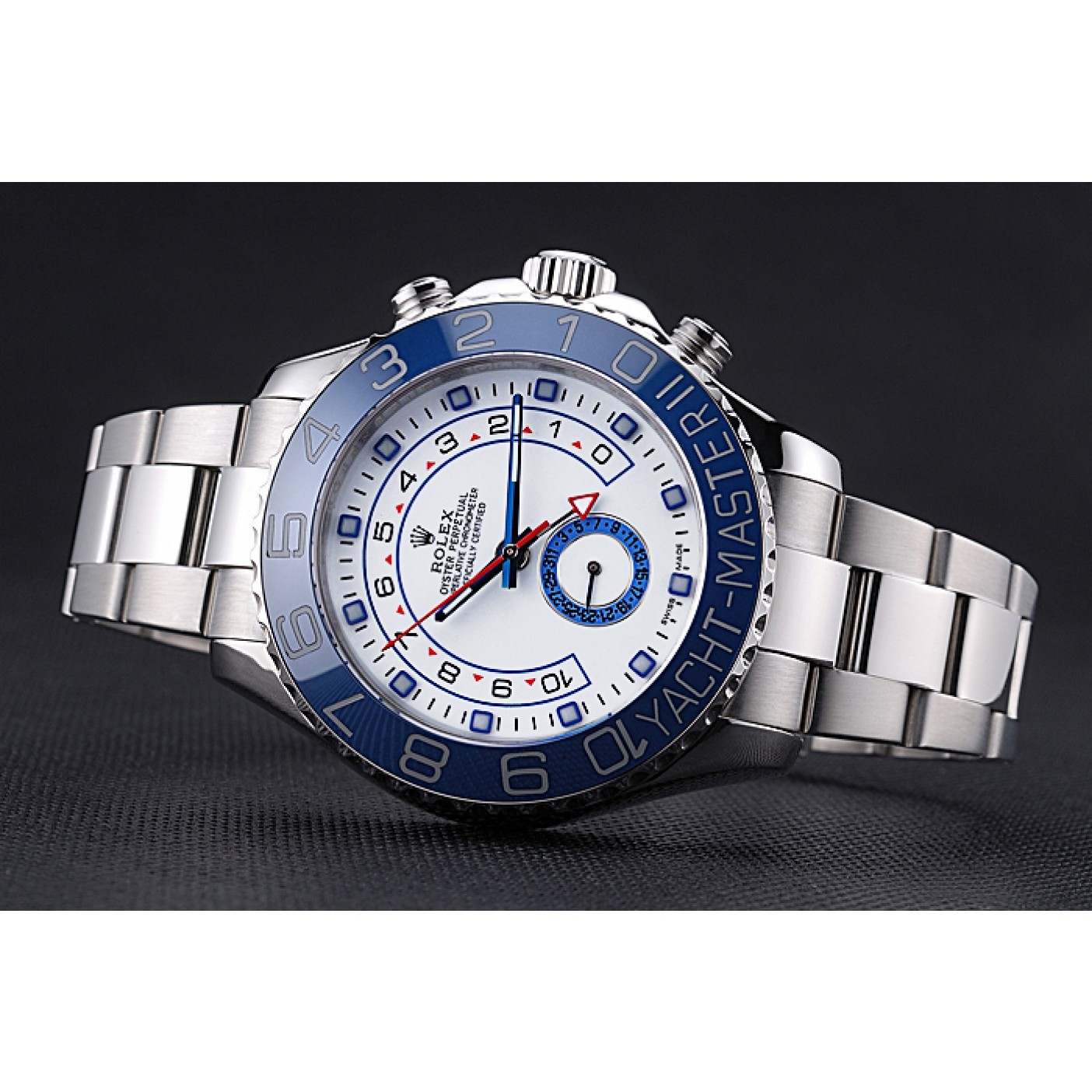 RepTime Watches Rolex Yacht Master II White Dial Blue Bezel Stainless Steel Bracelet 622269