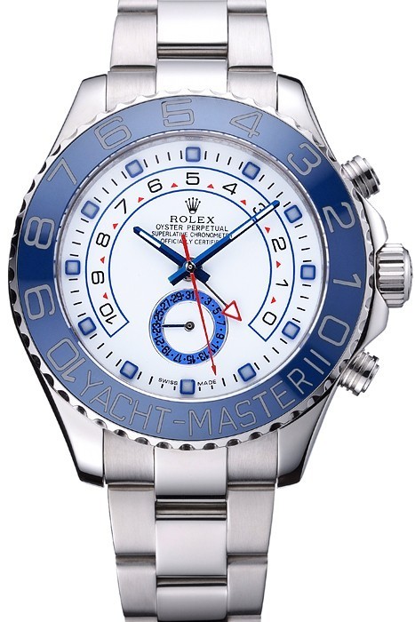 RepTime Watches Rolex Yacht Master II White Dial Blue Bezel Stainless Steel Bracelet 622269