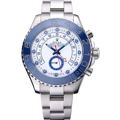 RepTime Watches Rolex Yacht Master II White Dial Blue Bezel Stainless Steel Bracelet 622269