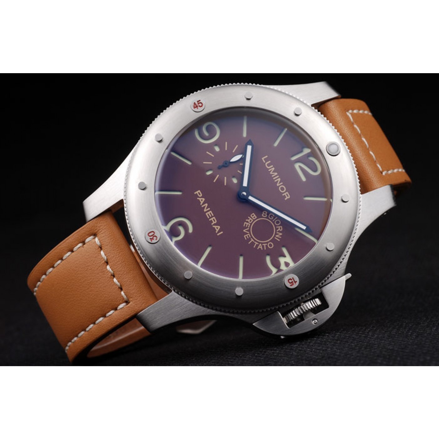 Panerai Luminor Brushed Stainless Steel Case Brown Dial Brown Leather Strap