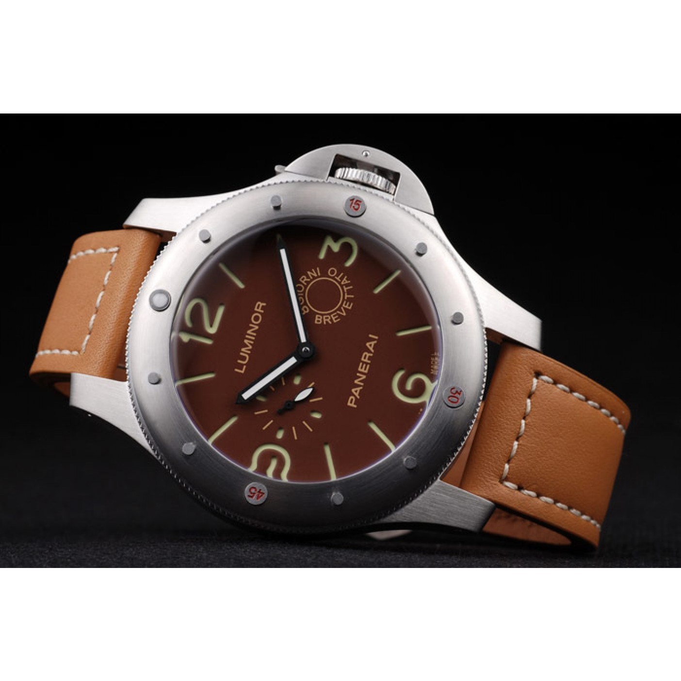 Panerai Luminor Brushed Stainless Steel Case Brown Dial Brown Leather Strap