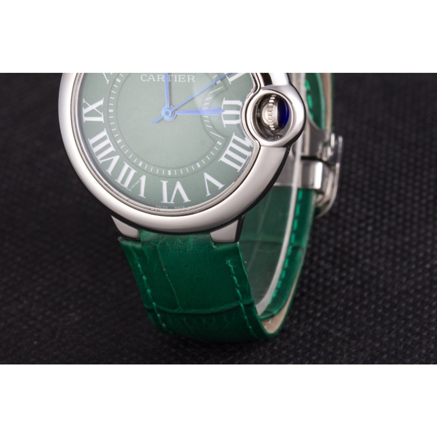 Cartier Ballon Bleu Silver Bezel with Green Dial and Green Leather Band 621553