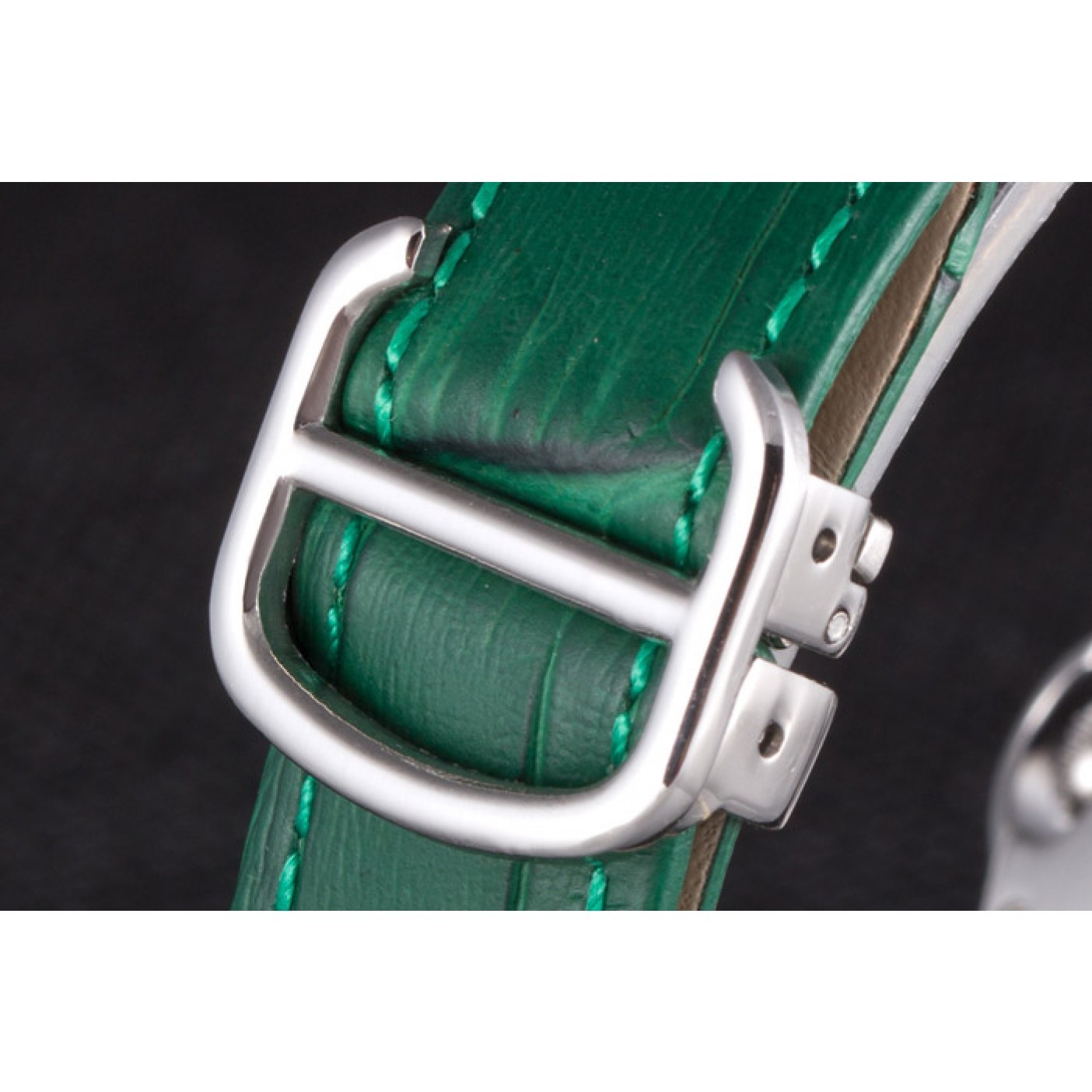 Cartier Ballon Bleu Silver Bezel with Green Dial and Green Leather Band 621553