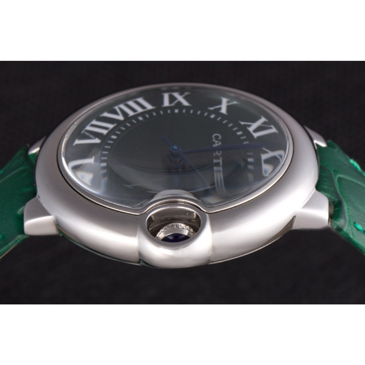 Cartier Ballon Bleu Silver Bezel with Green Dial and Green Leather Band 621553