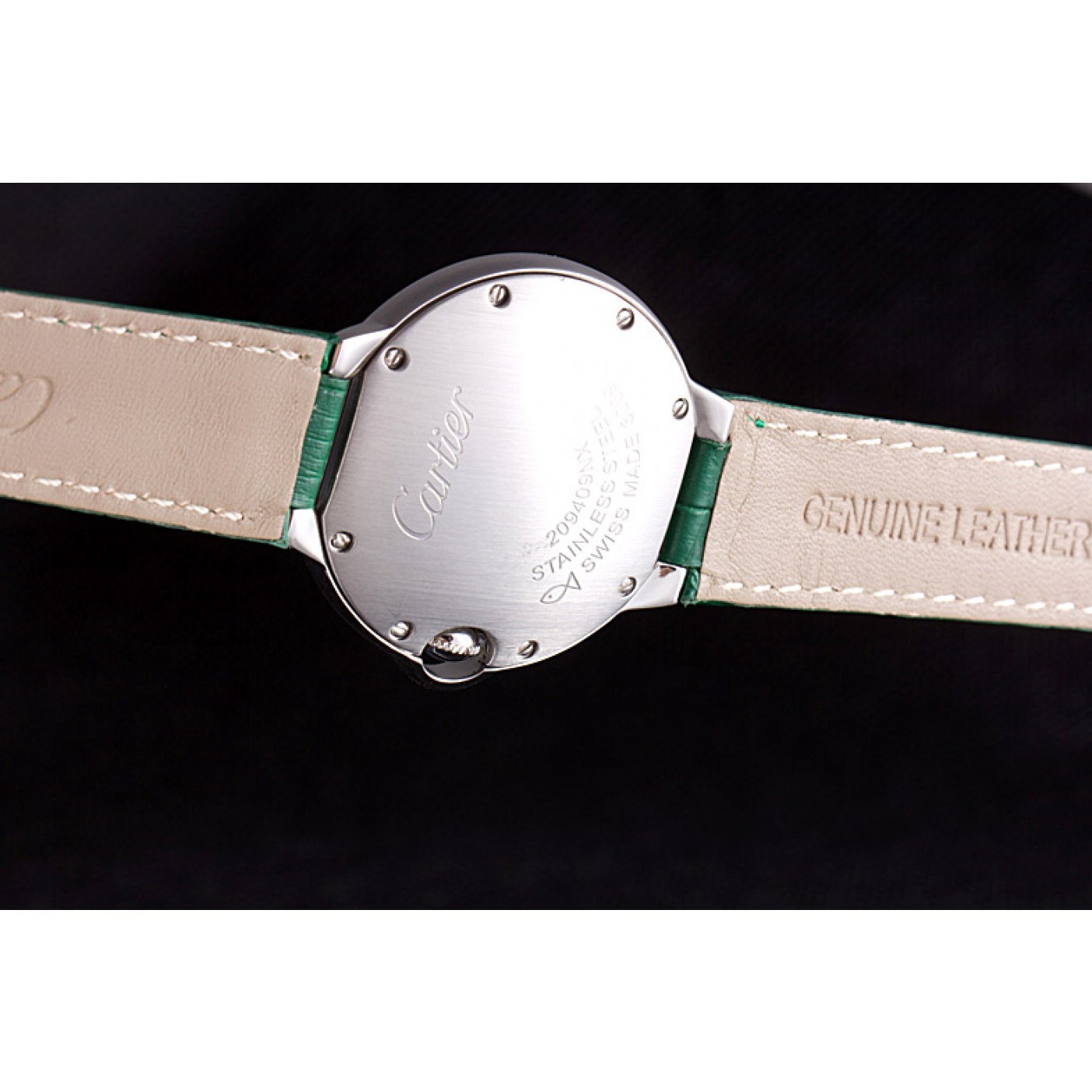 Cartier Ballon Bleu Silver Bezel with Green Dial and Green Leather Band 621553