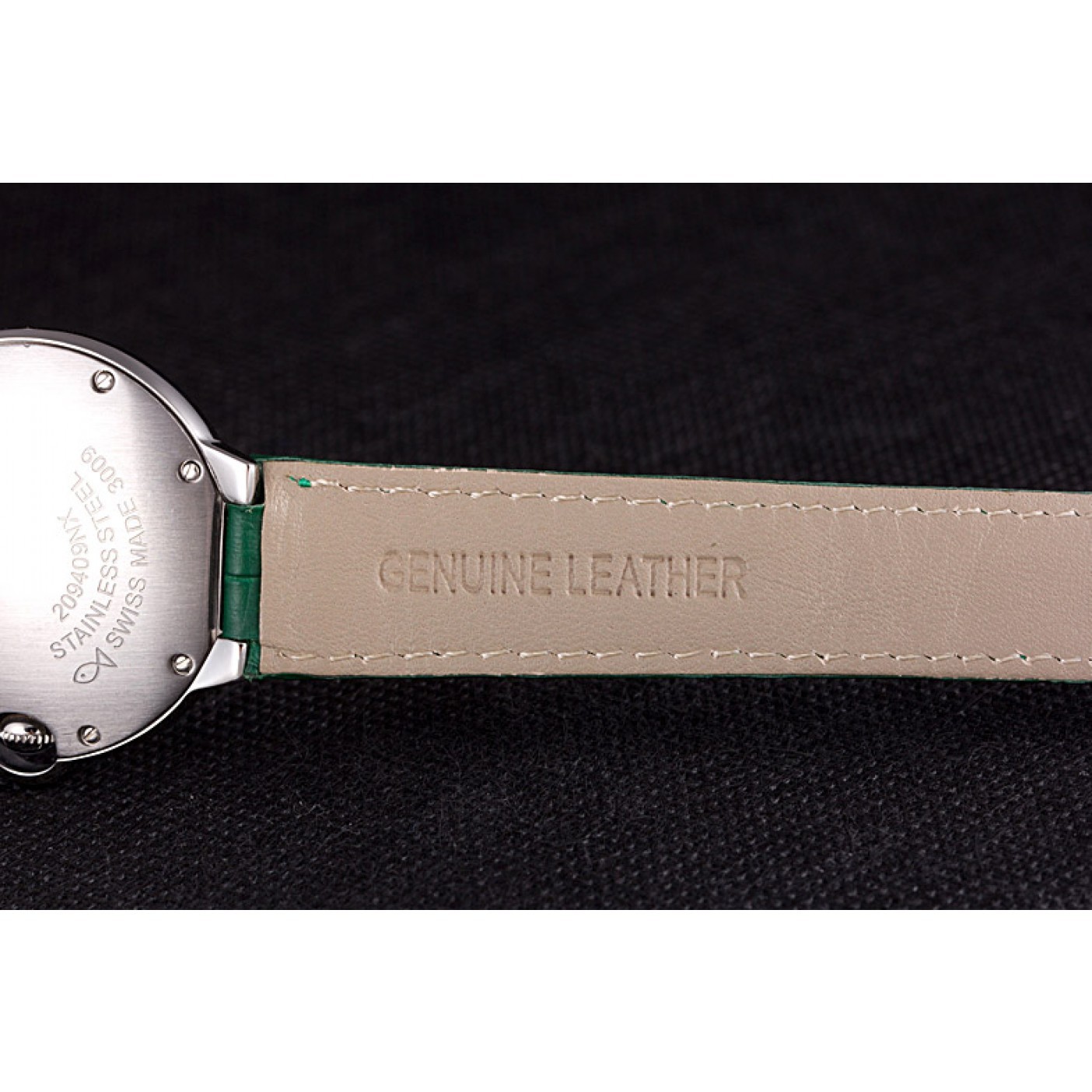 Cartier Ballon Bleu Silver Bezel with Green Dial and Green Leather Band 621553