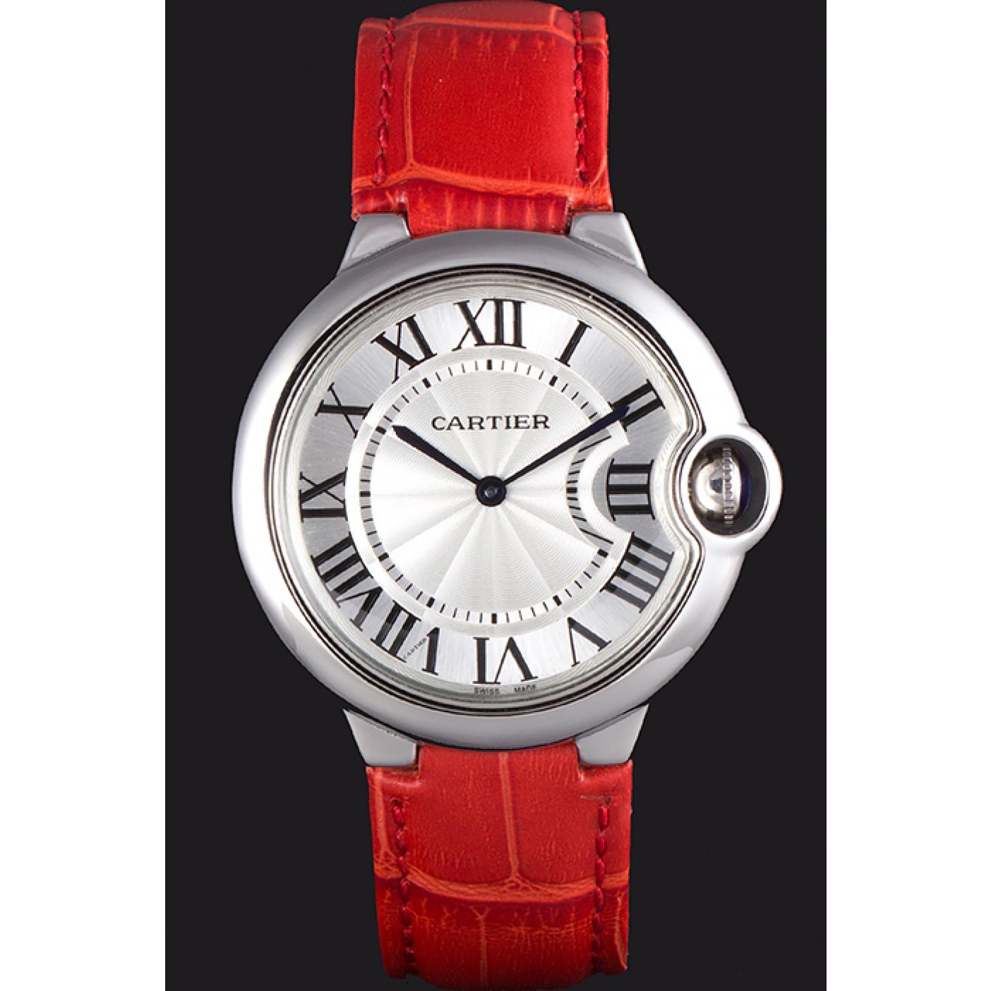 Cartier Ballon Bleu Silver Bezel with White Dial Red Leather Band 621551